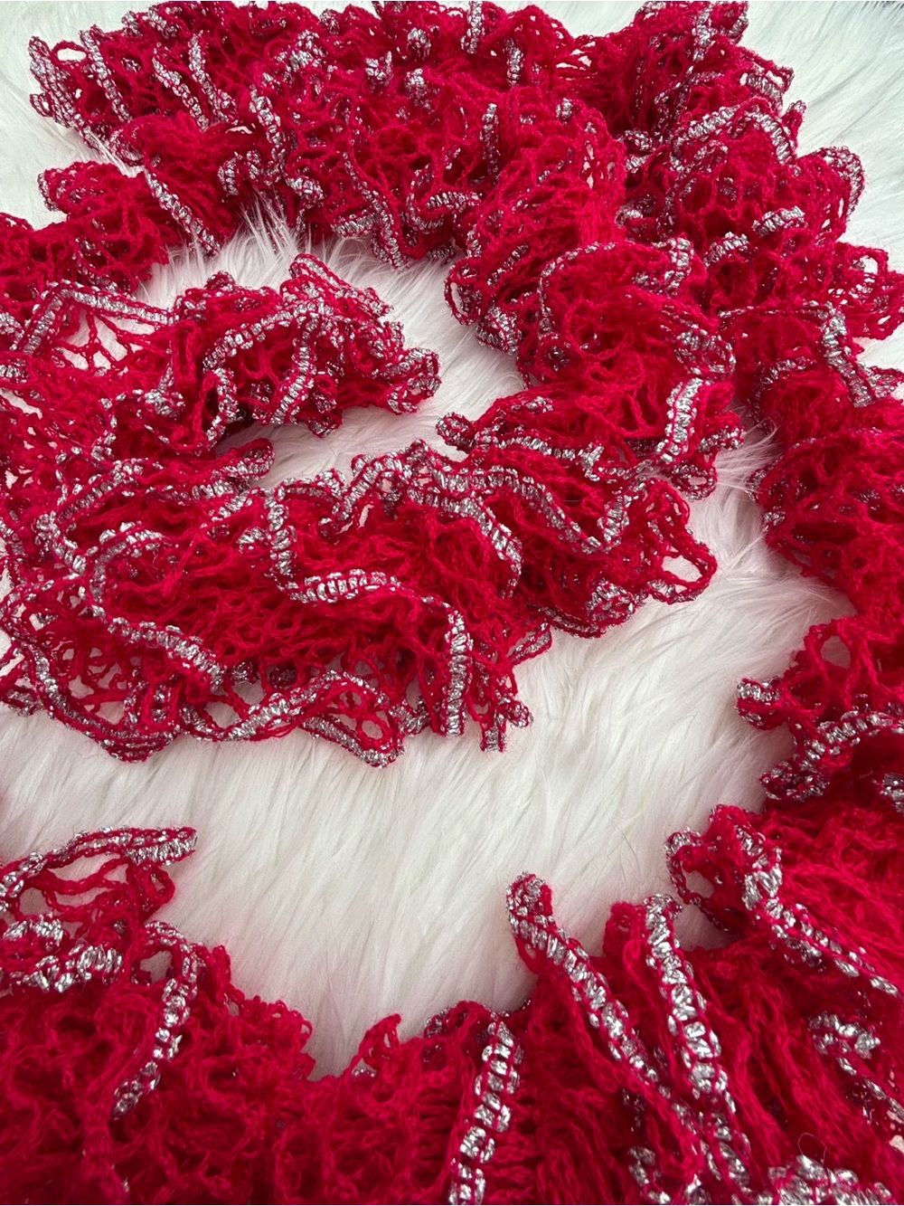 Red and Silver Ruffle Scarf - Picture 2 of 2